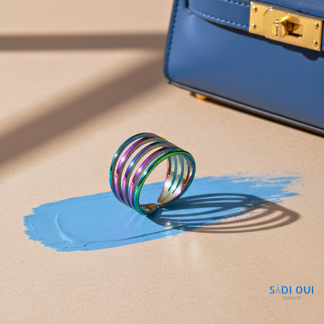 Anel Bold Rainbow em Aço Inoxidável | SADI OUI Jewellery