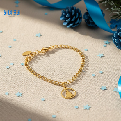 Pulseira Árvore de Natal Winter Magic em aço inoxidável dourado